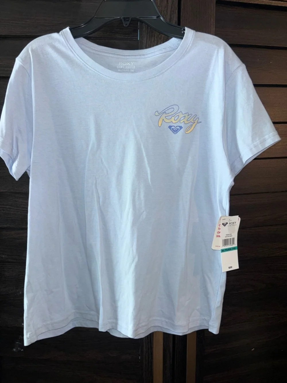 Roxy Girls' Light Blue Logo Tee Girls XL (16) - Picture 6 of 7